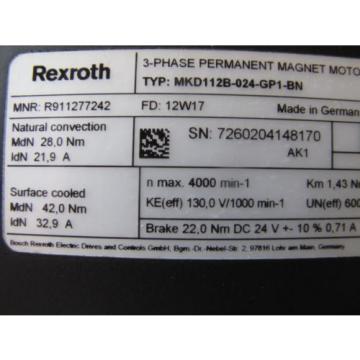 REXROTH MKD112B-024-GP1-BN PERMANENT MAGNET SERVO MOTOR, Origin