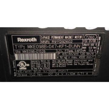 REXROTH 3-PHASE PERMANENT MAGNET SERVO MOTOR MKE098B-047-KP1-BUNN