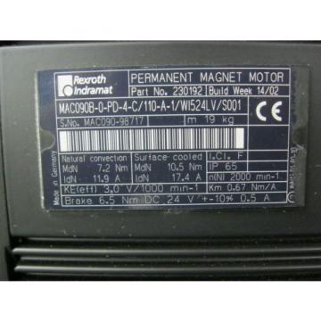 REXROTH INDRAMAT MAC  MAC090B-0-PD-4-C/110-A-1/WI524LV/S001 Servo Motor