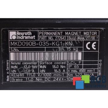 MKD090B-035-KG1-KN 11A 4500MIN-1 PERMANENT MAGNET MOTOR REXROTH INDRAMAT ID11746