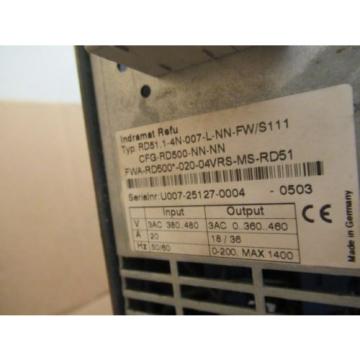 REXROTH INDRAMAT SERVO DRIVE CONTROLLER RD511-4N-007-L-NN-FW/S111