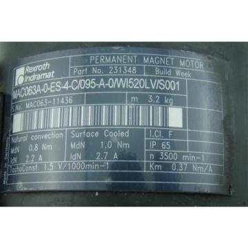 Rexroth Indramat Permanant Magnet Motor MAC063A-0-ES-4-C/095-A-0/WI520LV/S001