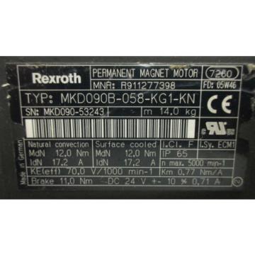 REXROTH INDRAMAT Permanent Magnet Servo Motor Servomotor MKD MKD090B-058-KG1-KN