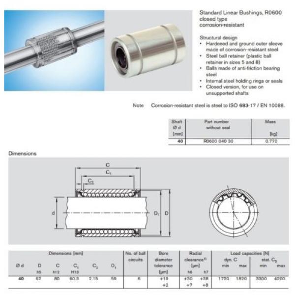 Linear Bearing / Bushing 40 x 62 x 80 mm Bosch Rexroth R060004030 KB40 Origin #4 image