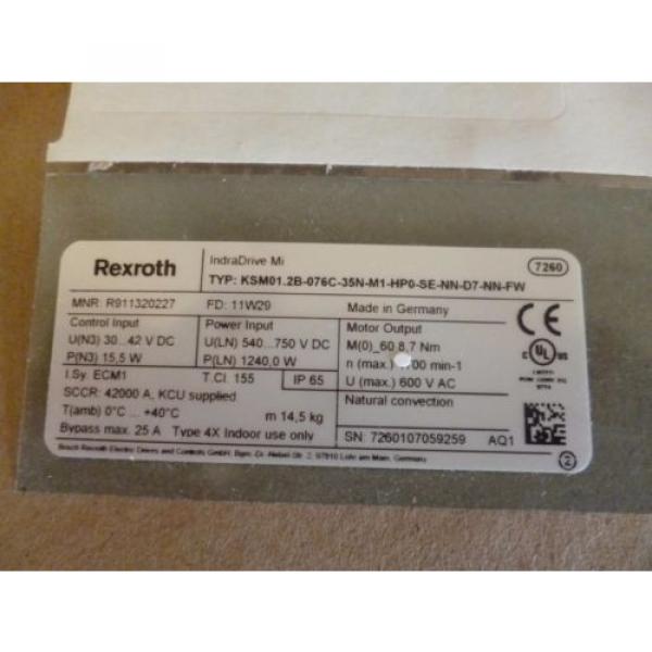 REXROTH INDRADRIVE MI  KSM012B-076C-35N-M1-HP0-SE-NN-D7-NN-FW SERVO MOTOR #4 image