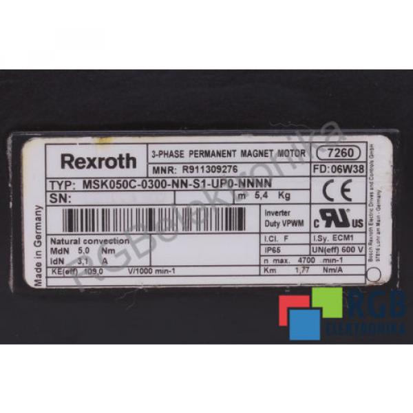 PERMANENT MAGNET MOTOR MSK050C-0300-NN-S1-UP0-NNNN BOSCH REXROTH ID4595 #5 image