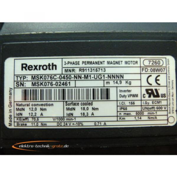 Rexroth MSK076C-0450-NN-M1-UG1-NNNN   3~ Permanent Magnet Motor #3 image