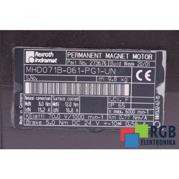 MHD071B-061-PG1-UN R911273676 112A 6000/MIN SERVOMOTOR REXROTH INDRAMAT ID16084 #7 image