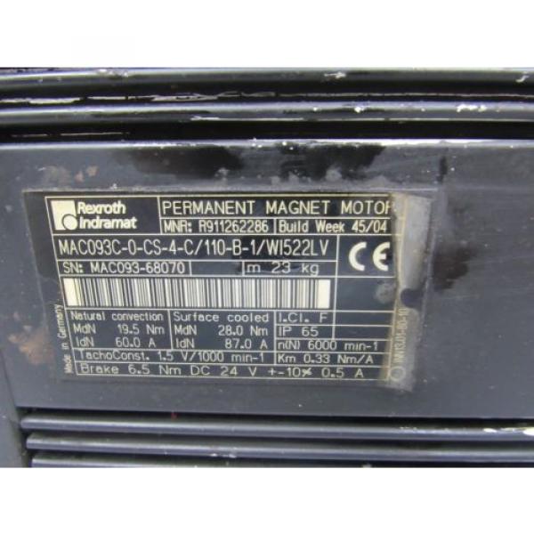 REXROTH INDRAMAT PERMANENT MAGNET MOTOR MAC093C-0-CS-4-C/110-B-1/W1522LV #3 image