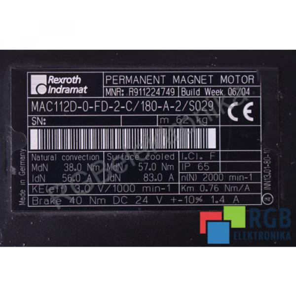 MAC112D-0-FD-2-C/180-A-2/S029 56A 2000MIN-1 SERVOMOTOR REXROTH INDRAMAT ID14834 #5 image