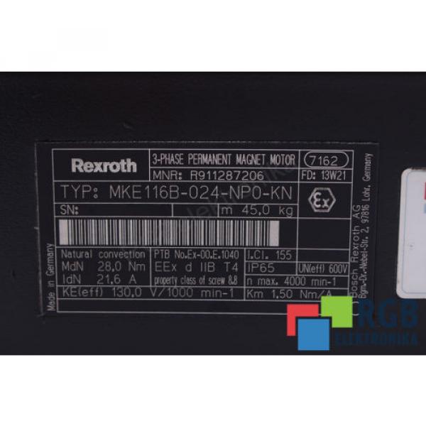 SERVOMOTOR MKE116B-024-NP0-KN R911287206 BOSCH REXROTH 12M WARRANTY ID26209 #6 image